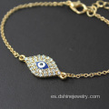 Mal de ojo pulsera Hamsa diamantes Pave enlace pulsera de cuentas